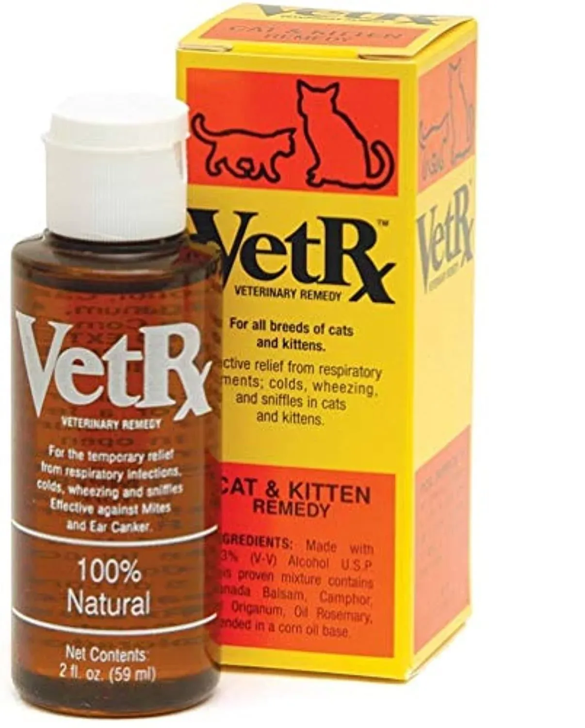 VET RX Sneezing Cold Cough and Allergies for Cat & Kitten, Yellow, 2 Fl Oz