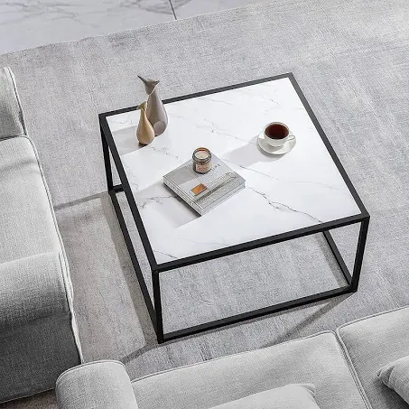 SAYGOER White Coffee Table,Small Square Coffee Table,Modern Center Table for Living Room Office 27.6 * 27.6 * 15.7 Inch, Easy Assembly, White Faux Marble Top