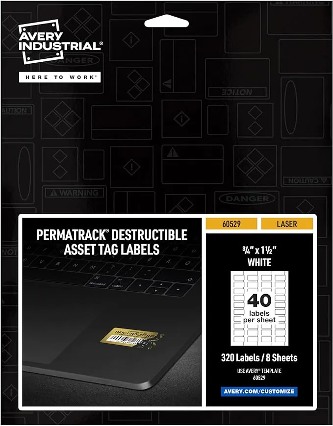 Avery PermaTrack Destructible Asset Tag Labels, Laser Printers, 0.75 x 1.5, White ...