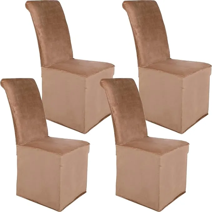 Colorxy Velvet Stretch Chair Covers for Dining Room, Soft Removable Long Solid Dining Chair Slipcovers Set of 4, Camel