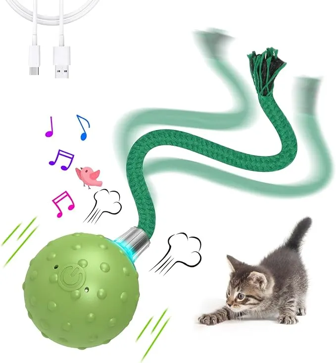 Interactive Cat Toys for Bored Indoor Adult Cats, Automatic Fast Move On Carpet, Bird Chirping & Motion Activated Cat Ball