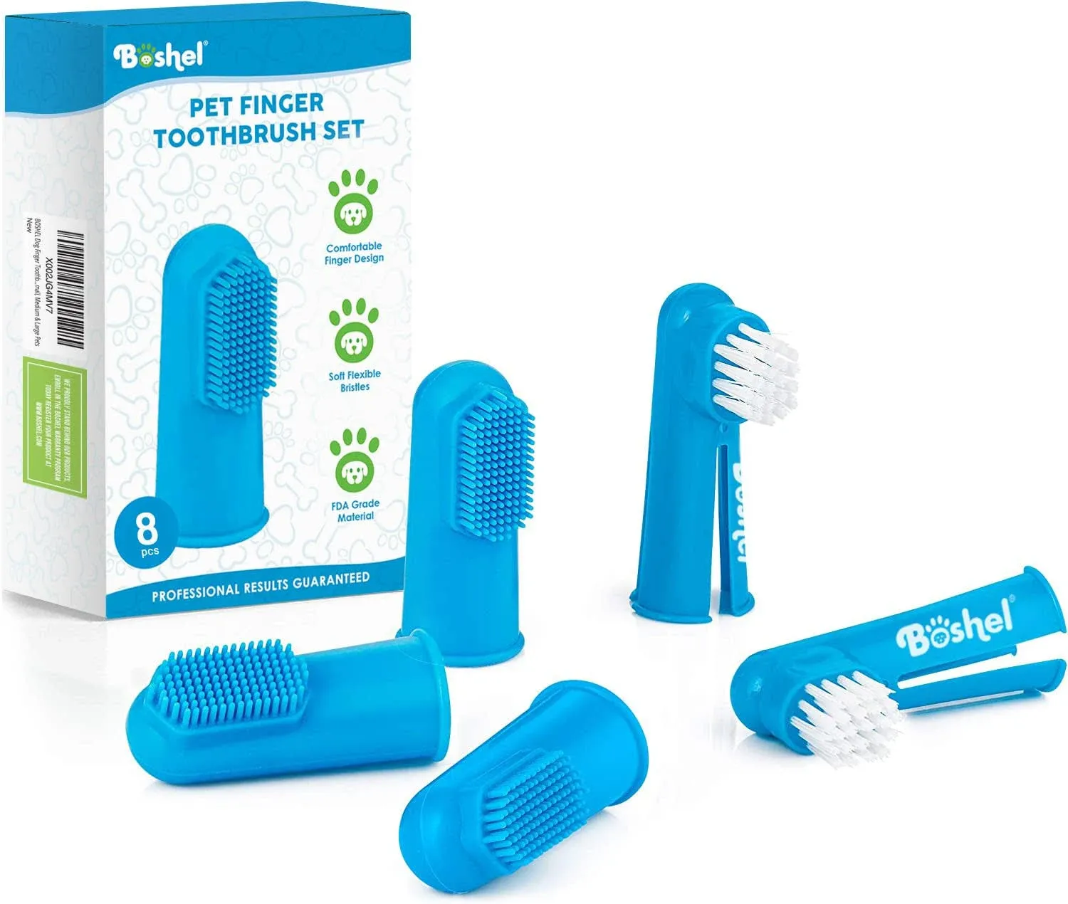 Boshel Finger Toothbrush for Dogs (8 Pc) - Deep Cleaning Dog Toothbrush Kit, Silicone & Nylon Dog Tooth Brushing Kit, Finger Size Pet Toothbrush, Oral Dog Tooth Brushes, Best Dog Teeth Cleaning Kit