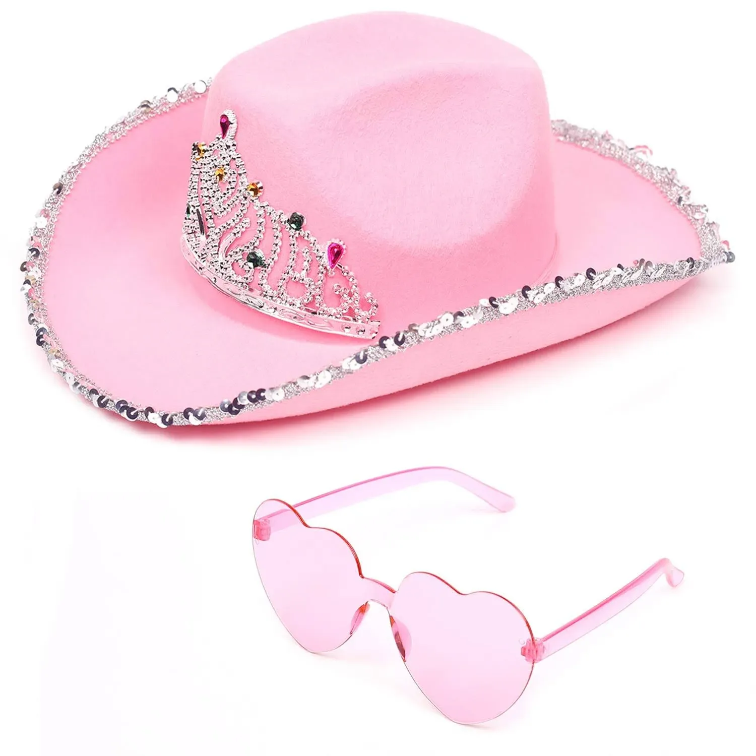 Funcredible White Cowboy Hat and Glasses - Preppy Cowgirl Hat with Star - Sparkly Cowboy Hat