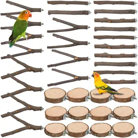 9 PCS Bird Perches Stand Toy, Wood Parrot Perch Stand Bird Cage Branches Platform Accessories for Parakeets Cockatiels Conures Macaws Finches Love Birds