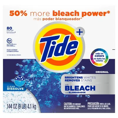 Tide Plus Bleach Powder Laundry Detergent, 80 Loads - 144 oz box