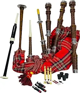 Great Scottish Highland Bagpipes Full Silver Mount Natural&Black Finish With Bag (Royal Stewart Black Finish)