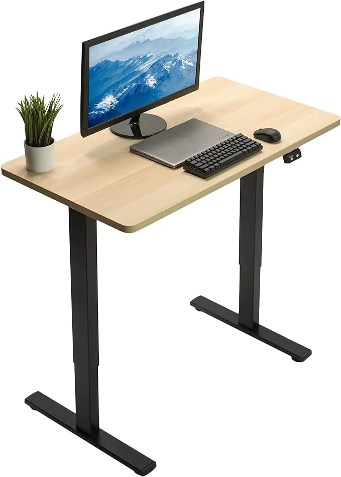 VIVO Electric 43 x 24 Stand Up Desk w/ 2 Button Control | Light Wood One-Piece Table Top, Black Frame (DESK-KIT-B04C)