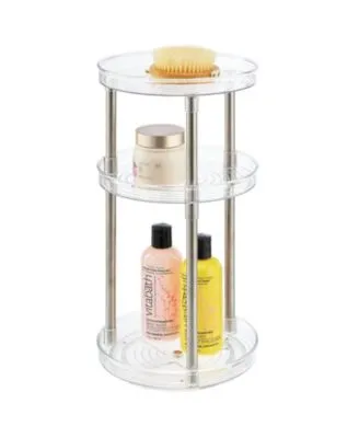 mDesign Spinning 3-Tier Lazy Susan 360 Makeup Organizer Tower, Clear/Soft Brass