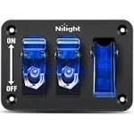 Nilight 3 Gang Toggle Switch 12V Rocker Switch Panel with LED Light and Flip Cover Heavy-Duty On/Off Switch Plate 3 Pin SPST Rocker Switch,2 Years