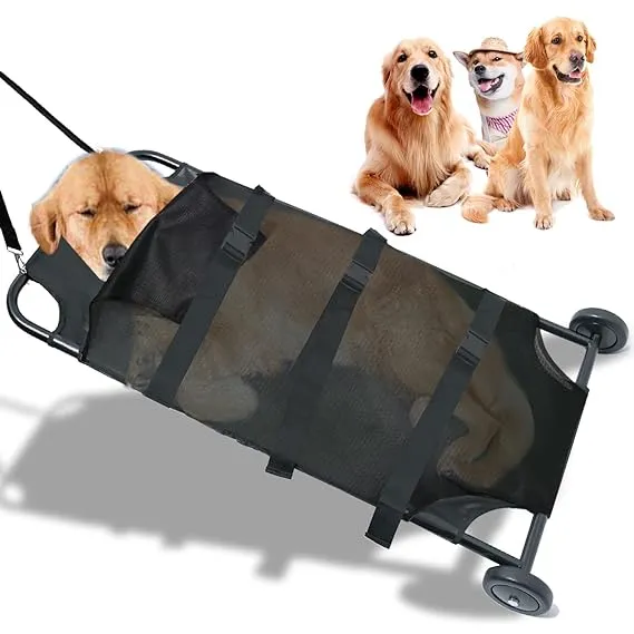 Max Loading 250lbs Large Dog Stretcher with Noiseless Wheels, 45x22 Inch Pet Transport Trolley Animal Gurney Carrier(Unfoldable)