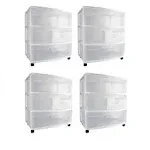 Sterilite at Home 3 Drawer Wide Storage Cart Container with Casters (4 Pack)