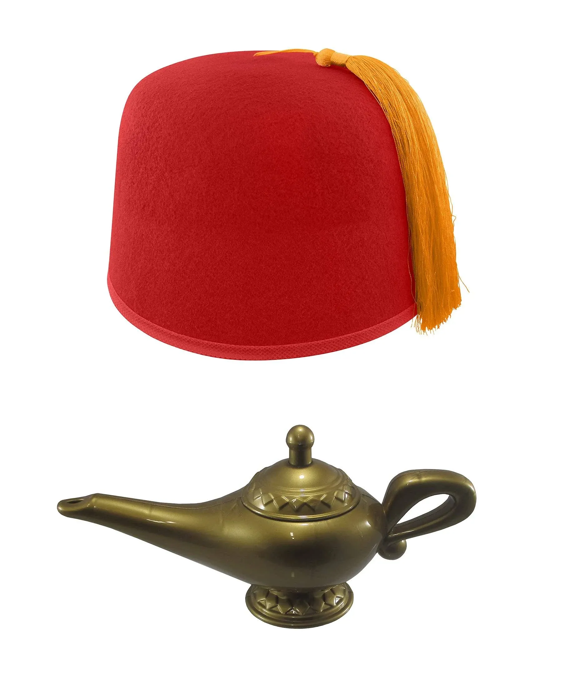 Nicky Bigs Novelties Red Fez Hat Cap And Genie Magic Wish Lamp Costume Set Kit