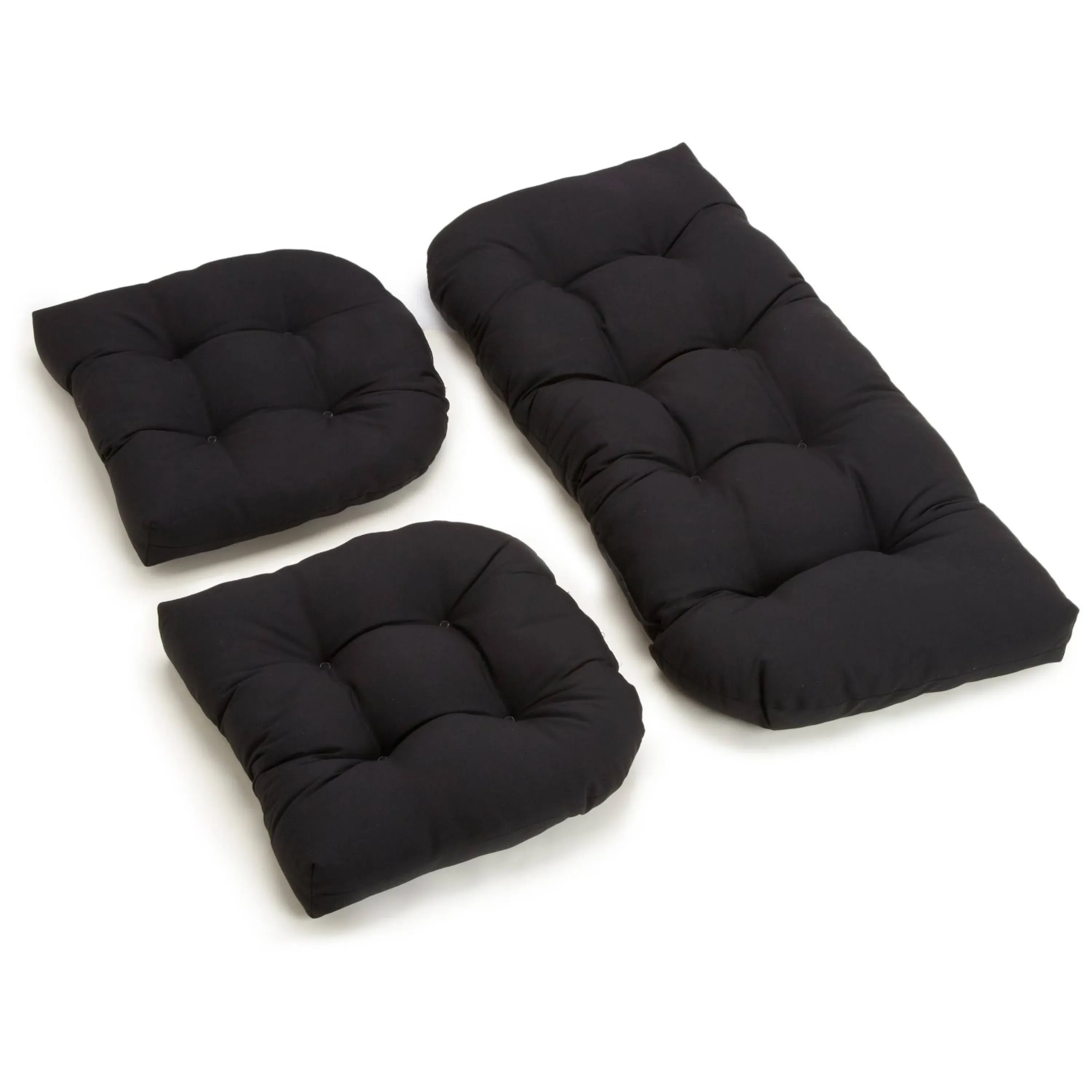 U-Shaped Twill Tufted Settee Cushions, 3-Piece Set, Black