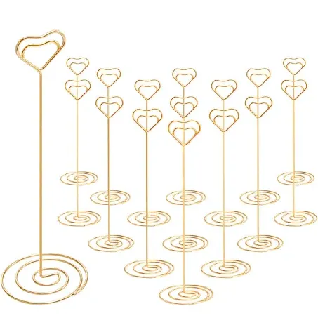 16pcs Place Card Holders, 8.75 Inches Tall Table Number Holders, Gold Picture Holder for Tables with Heart Shaped Clip for Wedding, Photos, Food Signs, Memo Notes, Restaurant, Birthday