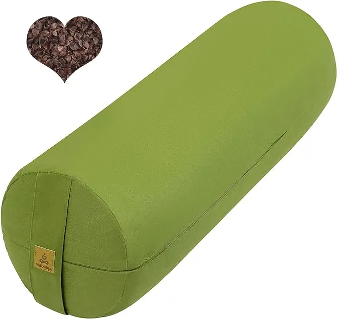 FelizMax Organic Buckwheat Bolster(24X9 in) Yoga Bolster Large, Green 