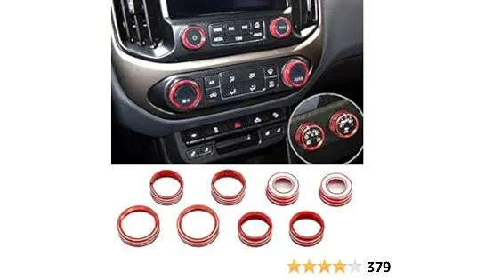 Thor-Ind AC Audio Knob Cover Compatible with Chevrolet Chevy Colorado GMC Canyon 2015-2022 Center Console Auto Climate Control Turn Signal 4WD Light Switch Knob Cover Trim Ring 8pcs (Red)