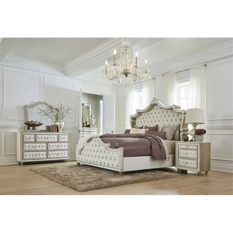 Pemberly Row 5-Piece California King Upholstered Velvet Bedroom Set Ivory