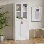 Cozy Castle 70 inch Tall White Display Cabinet, Pantry Cabinet with Acrylic Glass Doors and Adjustable Shelves, China Cabinet, Office Storage Cabinet,