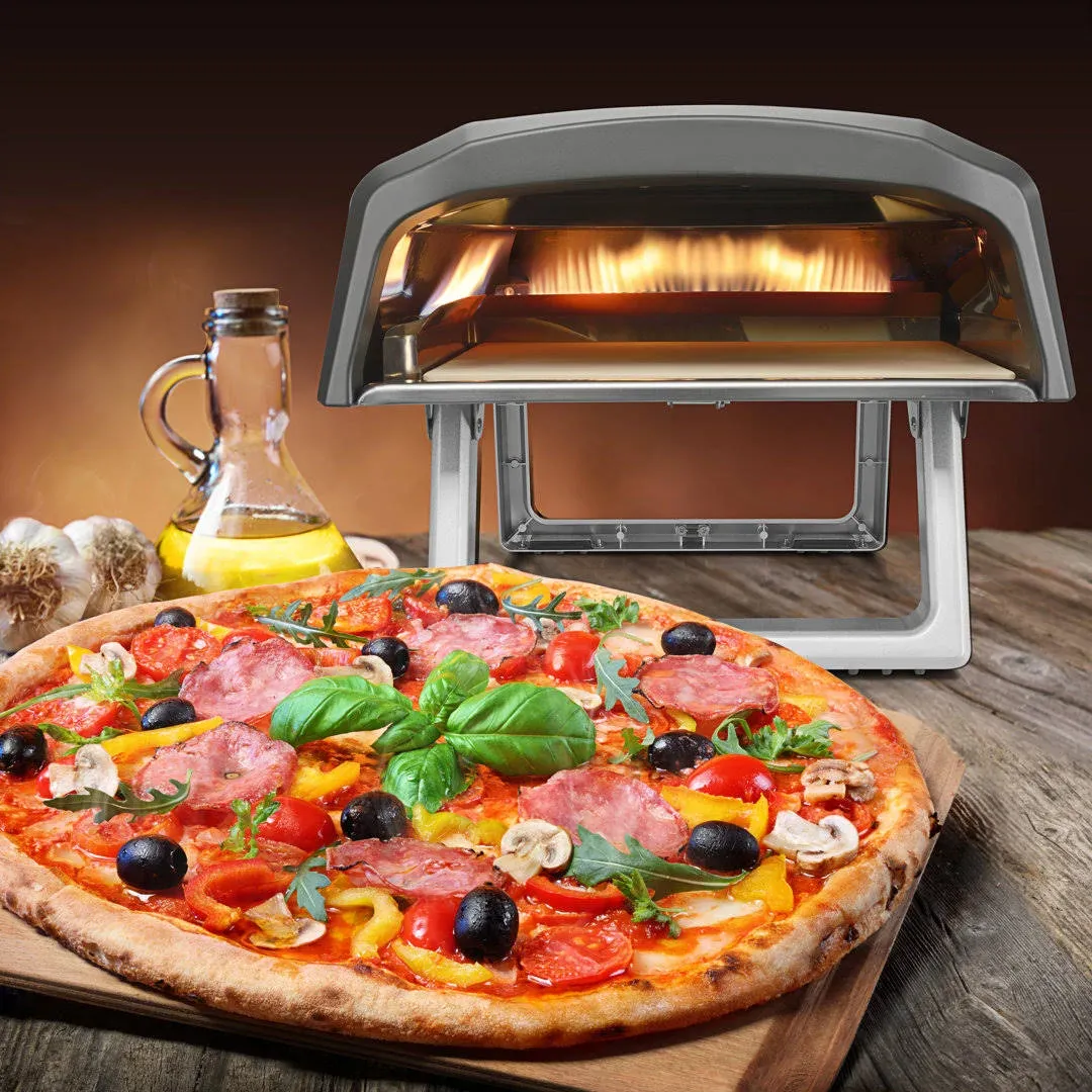 NutriChef Portable Outdoor Gas Pizza Oven - Includes Foldable Feet, Adjustable Heat Control Dial, Burner, Stone & Regulator Hose - Cooks 12" Pizza in 60 Seconds - 25.24'' x 16.14'' x 12.40'' IN