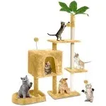 TSCOMON 52in Cat Tree with Toy, Cat Tower Condo for Indoor Cats, Cat House with Padded Plush Perch, Cozy Hammock and Sisal Scratching Posts, Beige,