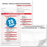 Annual Vehicle Inspection Report Form 25-Pk 3-Ply Carbonless, 8.5&#034; X 11.75&#034; + 2-