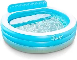 Evajoy Inflatable Family Lounge Pool 88.5'' x 85'' x 21'' with Backrest