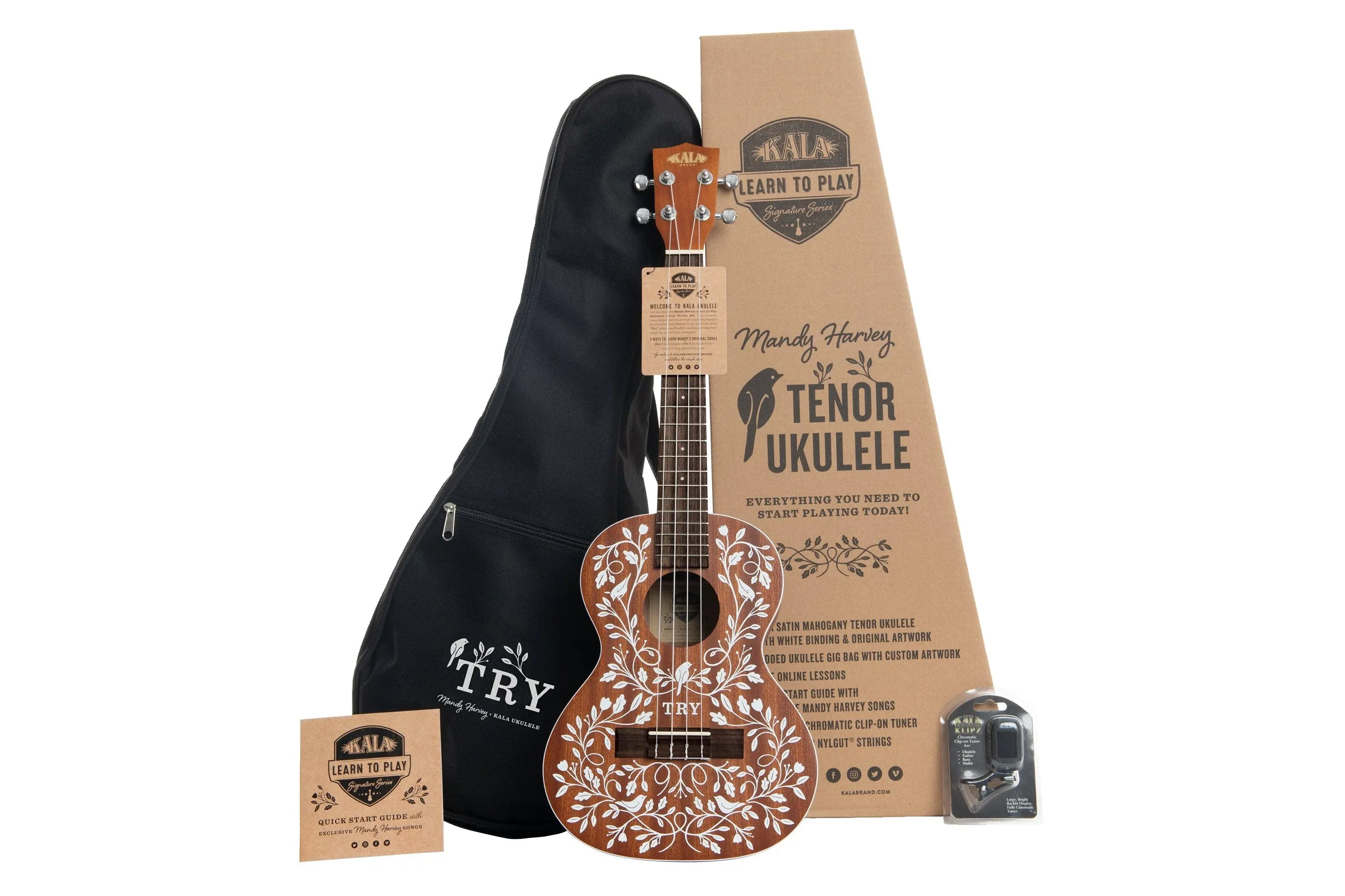 Kala Mandy Harvey Learn To Play Signature Series 4-String Right-Handed Tenor Ukulele with Gig Bag, Tuner, Online Lessons, and Exclusive Songs | Reverb