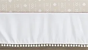 Sweet Jojo Designs White Boy or Girl Baby Nursery Crib Bed Skirt Dust Ruffle - Gender Neutral Solid Color Bohemian Southwest Tri