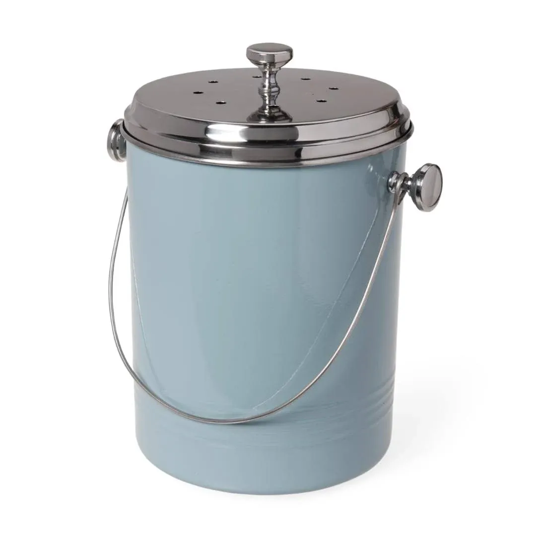 Gardener's Supply Company Large Stainless Steel Compost Pail | Stylish Kitchen Countertop Metal Compost Crock with Lid and Handle for Organic Composting | Holds 1.7 Gallon of Food Scraps