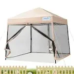 Quictent 9'x9' Portable Pop up Canopy Tent with Mosquito Netting, Easy up Outdoor Screen House, Instant Screened in Canopy Slant Leg (Tan)