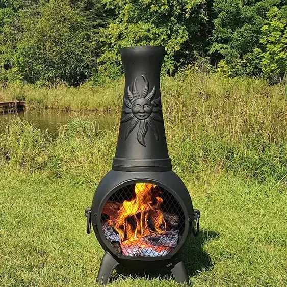 Sun Fire Outdoor Chiminea Fireplace by The Blue Rooster - Rust-Free Cast Aluminum Deck or Patio Firepit