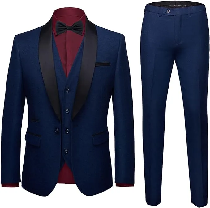 MY'S Mens 3-Piece Suit Shawl Lapel One Button Tuxedo Slim Fit Premium Dinner ...