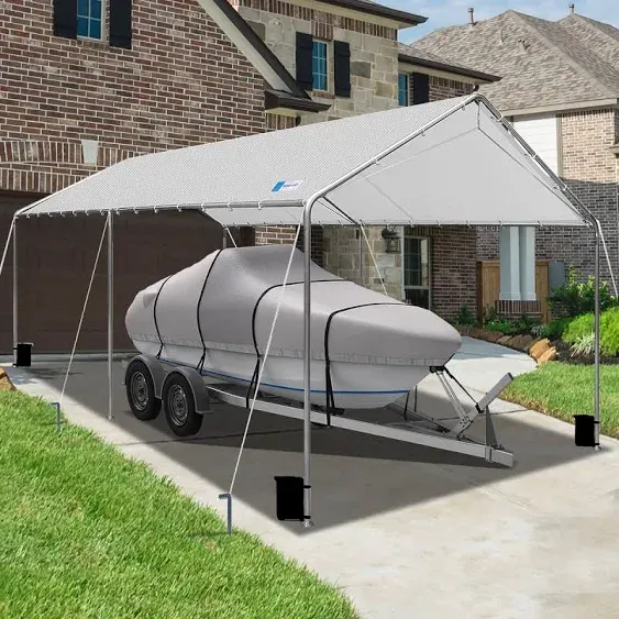 Outdoor Adjustable 10x20 ft Heavy Duty Carport, Grey