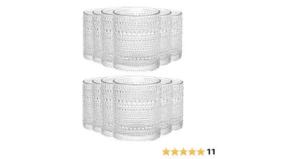 Bandesun Romantic Water Glasses, 12 oz Hobnail Drinking Glasses Set 12, Embossed Vintage Glassware Set for Beer, Cocktail, So