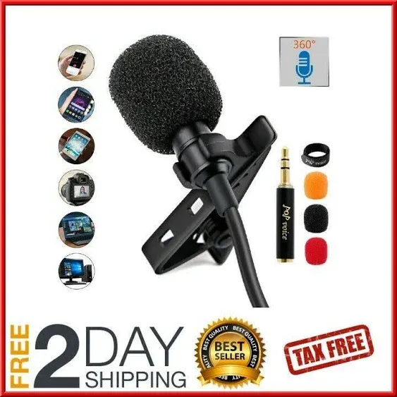 PoP Voice 12.8 Feet Lavalier Lapel Microphone Professional Grade Omnidirectiona<wbr/>l