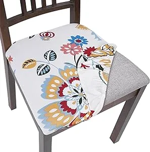 SearchI Seat Covers for Dining Room Chairs Stretch Printed Chair Seat Covers Set of 6, Removable Washable Upholstered Chair Seat Protector Cushion Slipcovers for Kitchen, Office(Blooming Flower)