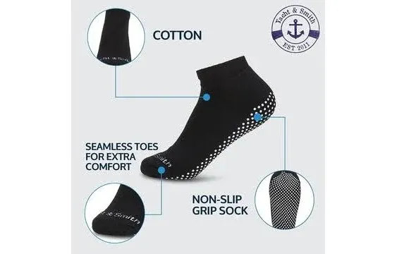 Yacht & Smith Women's Non Slip No-Skid Socks with Grips, 97% Cotton, For Hospital, Yoga, Pilates, Barre, Grippy Ankle Sock