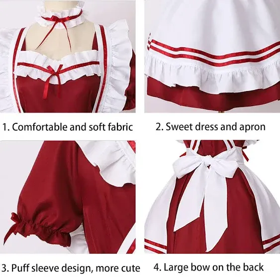 Maid Outfit Anime Cosplay Lolita Maid Dress French Maid Costume Plush cat ear Socks set