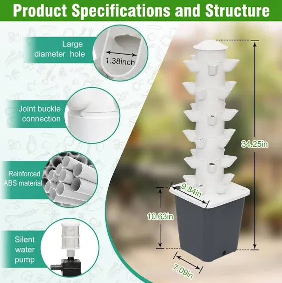 Hydroponic Growing Tower System Garden Tower-Hydroponics Tower for Indoor Herbs,Fruits and Vegetables-Silent Pump Garden Tower with Timer Automatic Watering