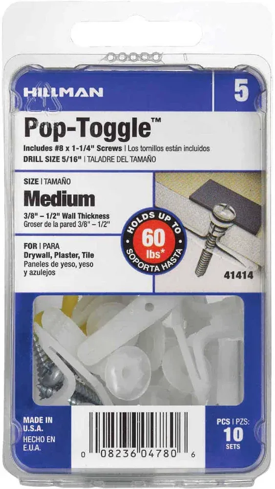 HILLMAN 3/8 in. D X 1-1/4 in. L Plastic Pan Head Pop-Toggle Anchors 10 pc