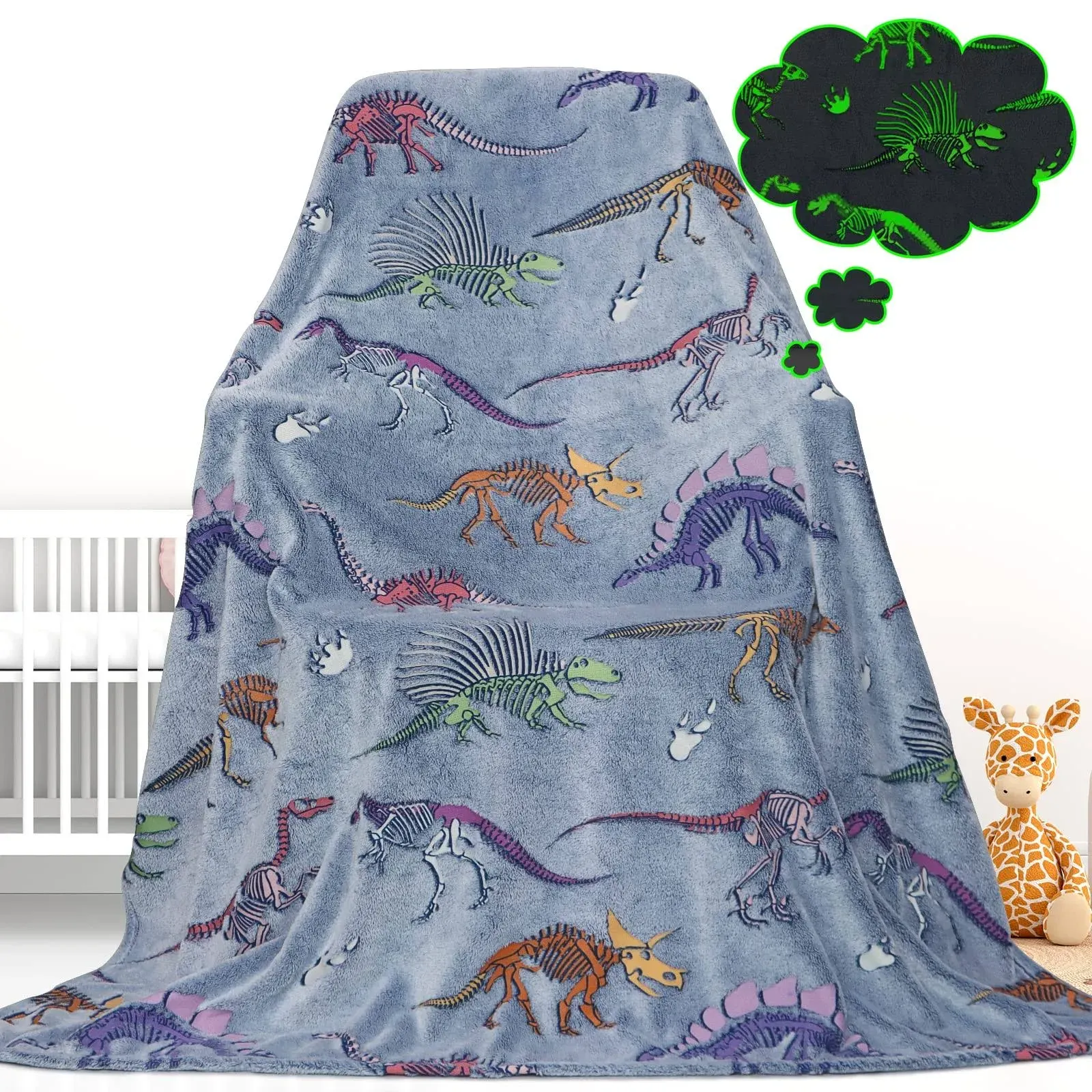 Glow in The Dark Dinosaur Throw Blanket