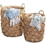 Honey Can Do Natural Round Decorative Wicker Baskets with Handles (Set of 2)