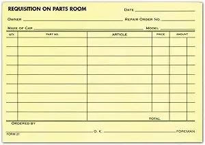 Donkey Auto Products Requisition on Parts Room Form (1-Part, Canary Yellow) (Car ...