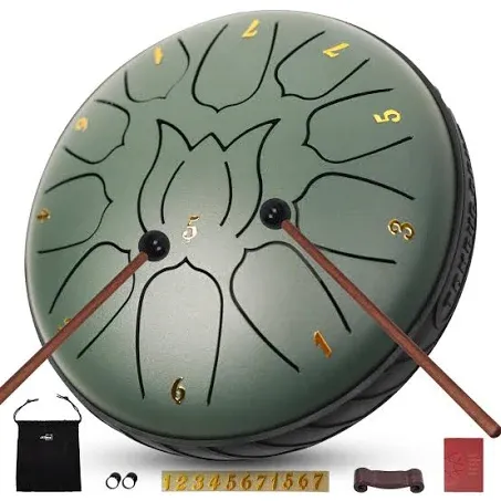 Steel Tongue Drum 11 Notes 6 Inches Rain Drum for Outside with Drum Bag, Music Book, Drum Mallets, Mallet Holder, Finger Picks and Stickers, Steel Drum for Yoga, Meditation, Prenatal Education