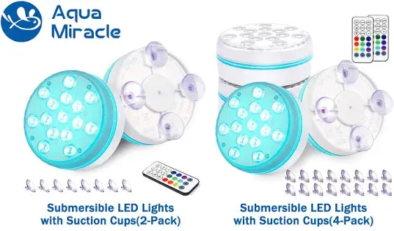 AquaMiracle Pool Lights Submersible LED Lights with Remote, Battery Powered ...