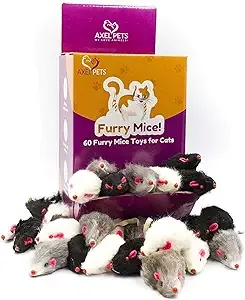 60 Furry Mice with Catnip &amp; Rattle Sound Made of Real Rabbit Fur Cat Toy Mouse