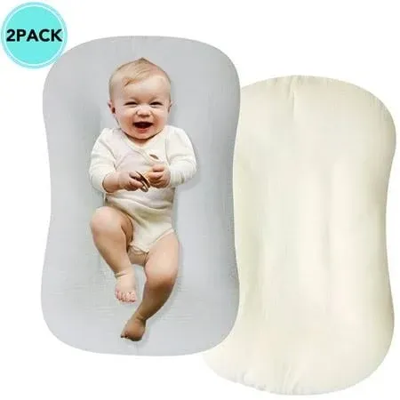 Muslin Baby Lounger Cover 2 Pack, Organic Cotton Removable Slipcover for Newborn ...