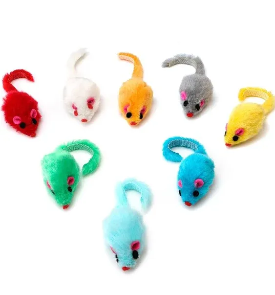 Chiwava 36PCS 4.1'' Furry Cat Toy Mice Rattle Small Mouse Kitten Interactive Play Assorted Color