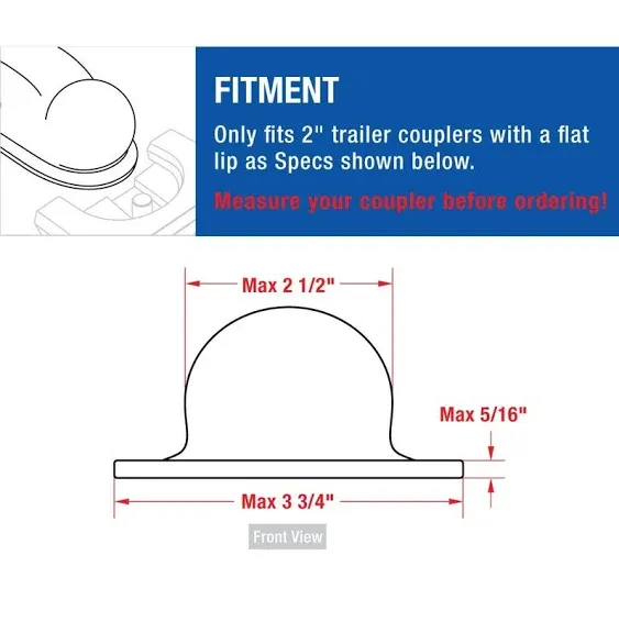 Tyger Auto TG-CL2U006B Coupler Lock for 2" Trailer Coupler (Coupler Lip Width < 3-3/4"; Coupler Height < 5/16"; Coupler Ball < 2-1/2")