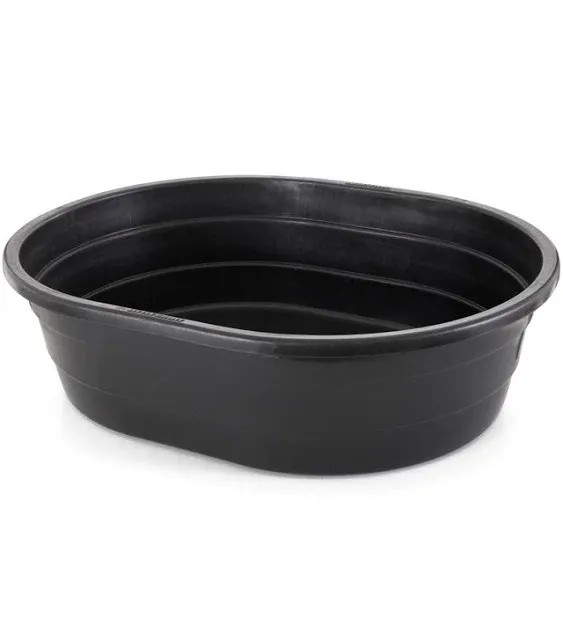 Little Giant 15 Gal Poly Plastic Oval Stock Water Tank Trough, Black (4 Pack)